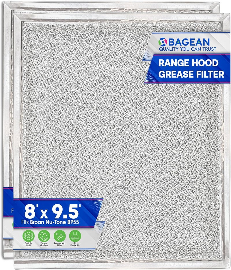 Bagean Stove Hood Vent Filter 8" x 9.5" BP55 Compatible with Broan Range Hood Filter Replacement and NuTone Kitchen Exhaust Fan - Aluminum Screen Blocks Grease & Filters Over Oven Air (2-Pack) - Image 1